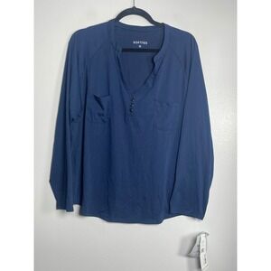 SOFTIES Henley Pajama Top Plus‎ Size 3X Navy Blue NEW Lounge Comfort PJs